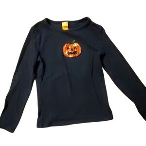 Target Girls Sequin‎ Pumpkin Halloween Black Long Sleeve Shirt Size Medium 7-8